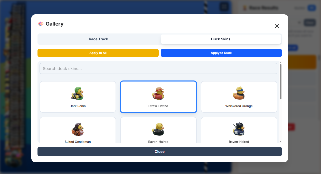 Random Duck Race duck skins collection: over 140 funny and cute skins including rainbow, galaxy, superhero, meme ducks and more