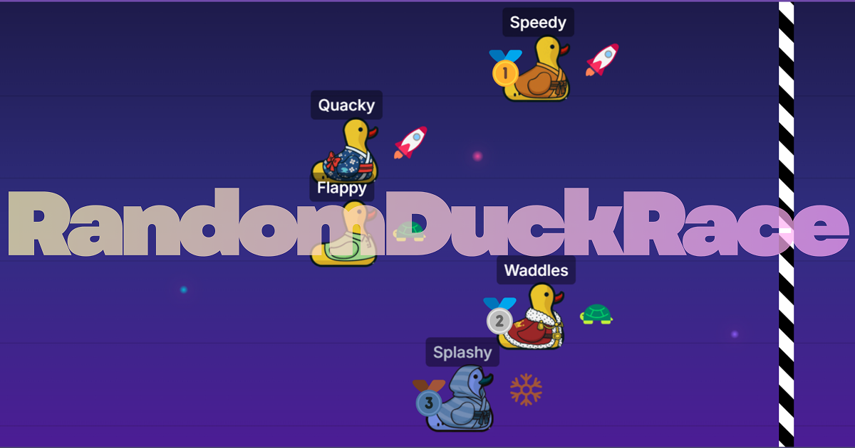 Cute ducks racing with names like Speedy, Quacky, Waddles