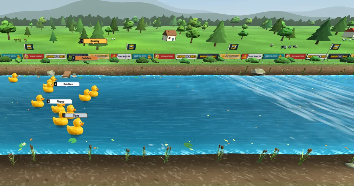 Random Duck Race — ducks racing down a 3D river
